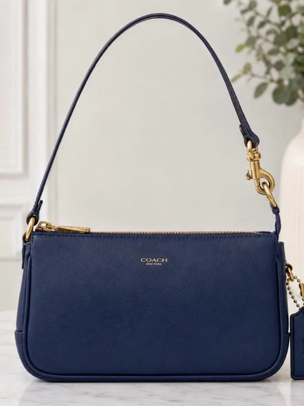 Coach Navy Leather Plaza 18 with Gold Hardware
